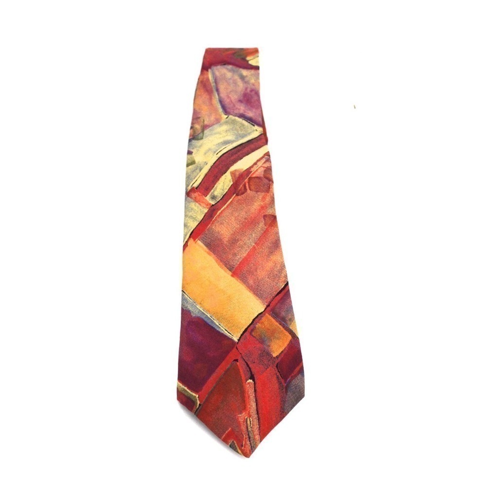 Mens Tie Hardy Amies Abstract Bright COlors 3 3/4" Wide !00% Silk Red